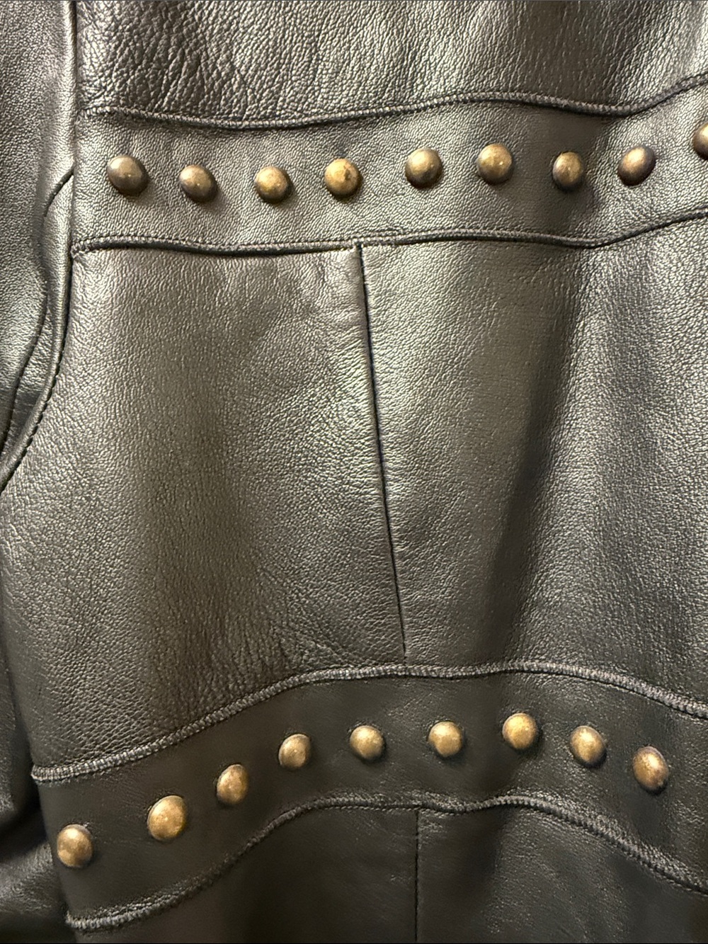 RARE Vintage CACHÉ Studded Leather Cowhide Fur Jacket Y2K Archival Mob Wife - Picture 11 of 14